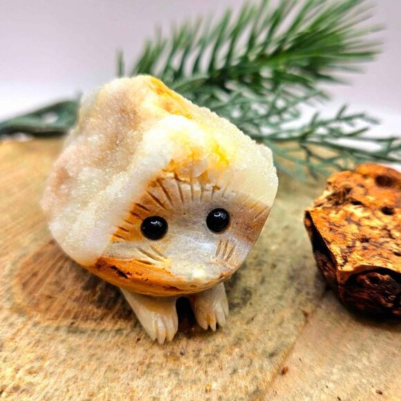 Adorable Crystal Cluster Hand Carved Cute Big Hedgehog Figure - Picture 2 of 10